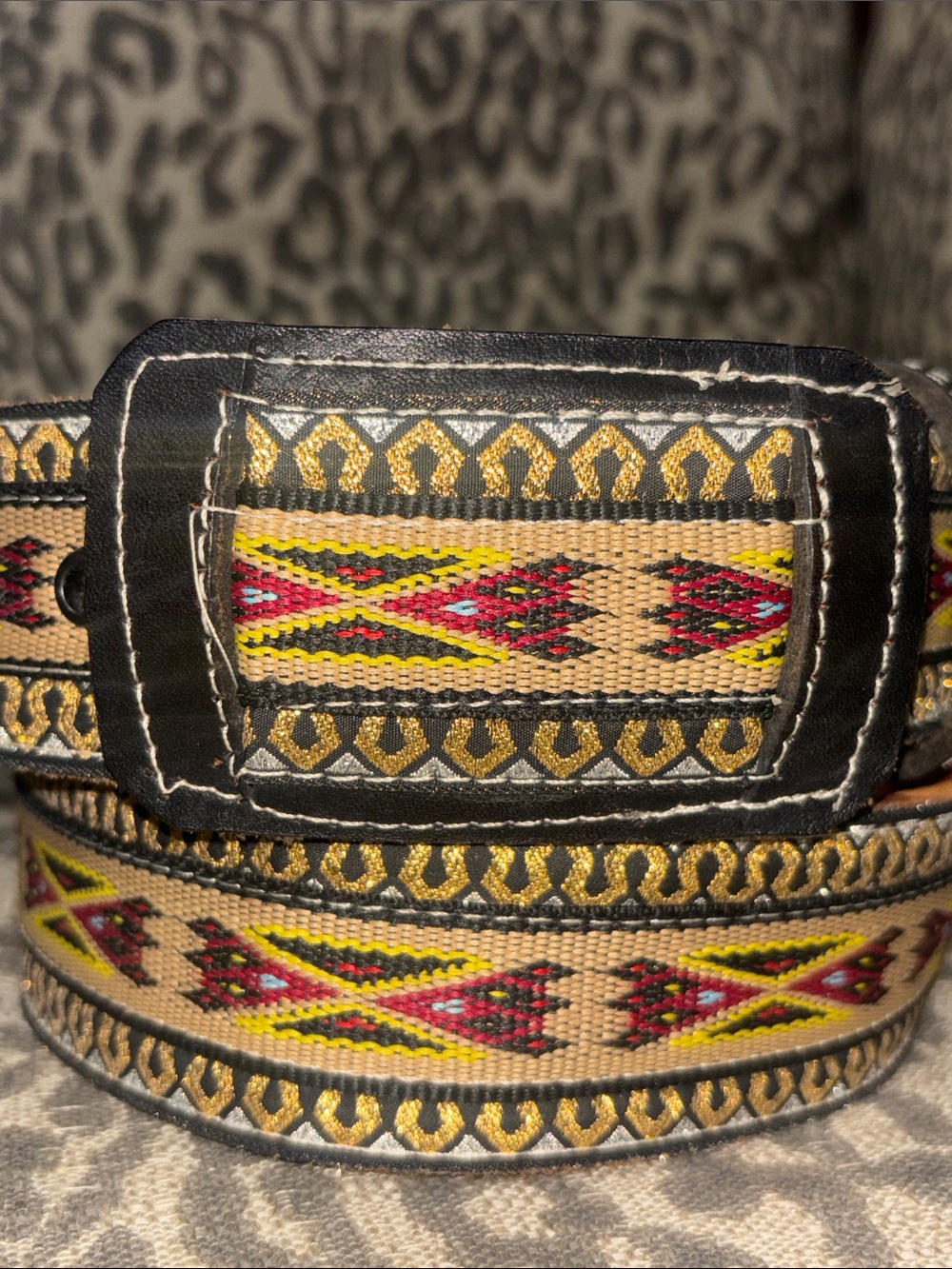 Vintage western belt metallic woven charro leather authentic cowboy belt 33”-40”